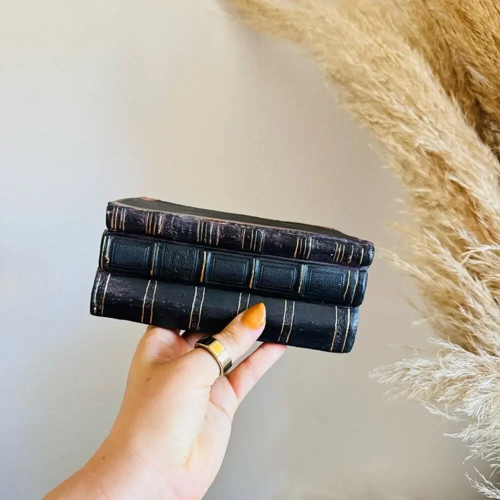 VINTAGE Black Red Burgundy Gold Painted Faux Book Bookends Rustic Shelf Decor